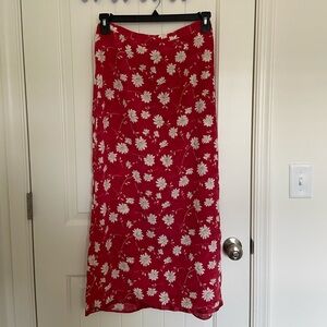 Vintage Christopher & Banks women’s red tan floral polyester‎ zip maxi skirt 6